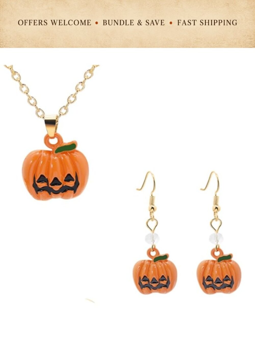Halloween Pumpkin Dangle Earrings & Necklace Set Party Jewelry